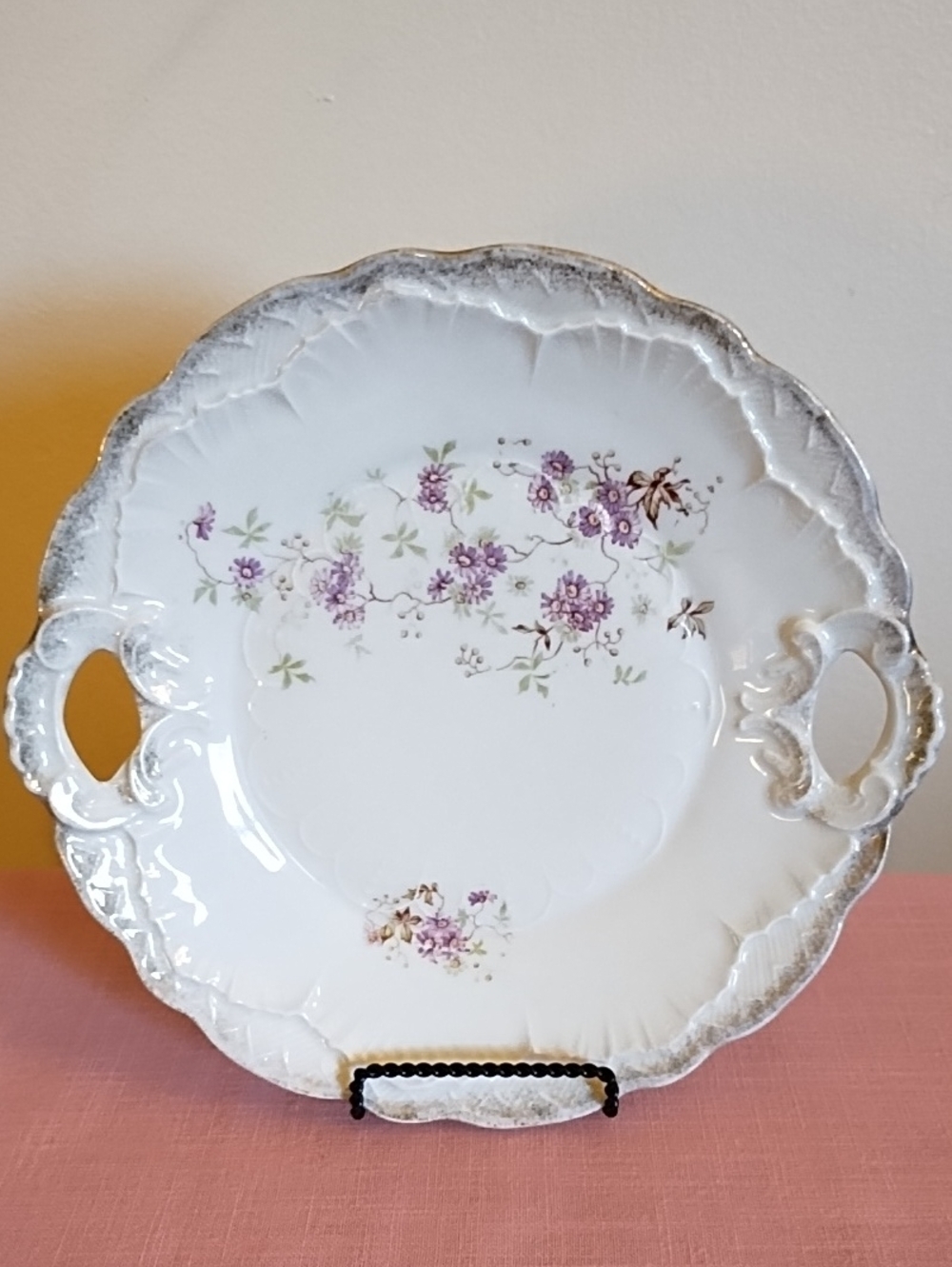 BEAUTIFUL PORCELAIN SERVING PLATE, WITH HANDLES ON EACH SIDE, AND LOVELY FLOWERS